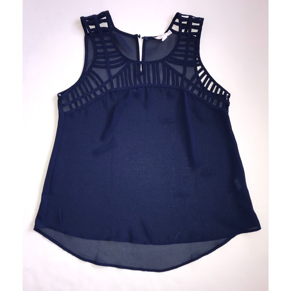 Mine Women’s Navy Sheer Cutout Sleeveless Top   Medium - Picture 3 of 5
